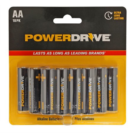 POWERDRIVE AA Alkaline Battery, 18 PK LDR618PK